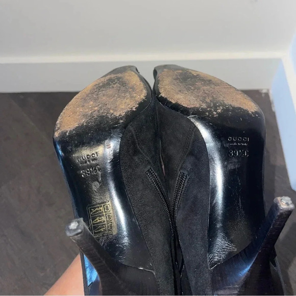 Gucci Black Suede Square Pointed Toe Heel Boots Witchy Grunge Dark Romantic Sz 9 - Picture 8 of 15